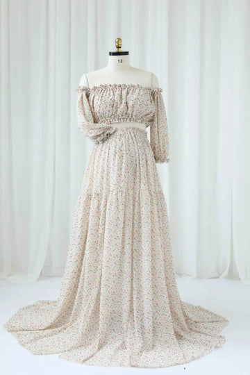 MQTIME  -  Maternity Photography Dress Elegant Floral chiffon Two-Piece Dress Photoshoot Photography Dress For Women Baby Showers